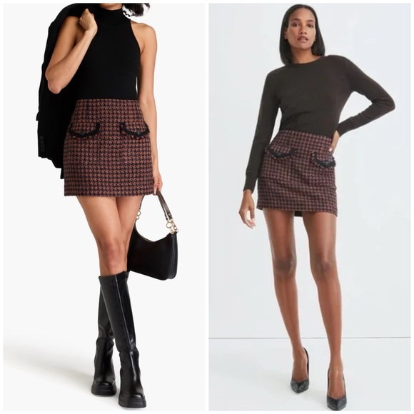Veronica Beard Dresses & Skirts - Veronica Beard Andriel Houndstooth Tween Mini Skirt Brown Black Navy Size 4